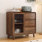 Modern Brown Wood Sideboard with Glass Cabinet and Drawers Main Product Image