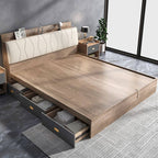 Modern Brown Wood Storage Bed With Upholstered Headboard Main Product Image