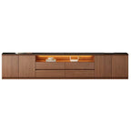 Modern Brown Wood TV Stand with LED Lighting and Cable Management
