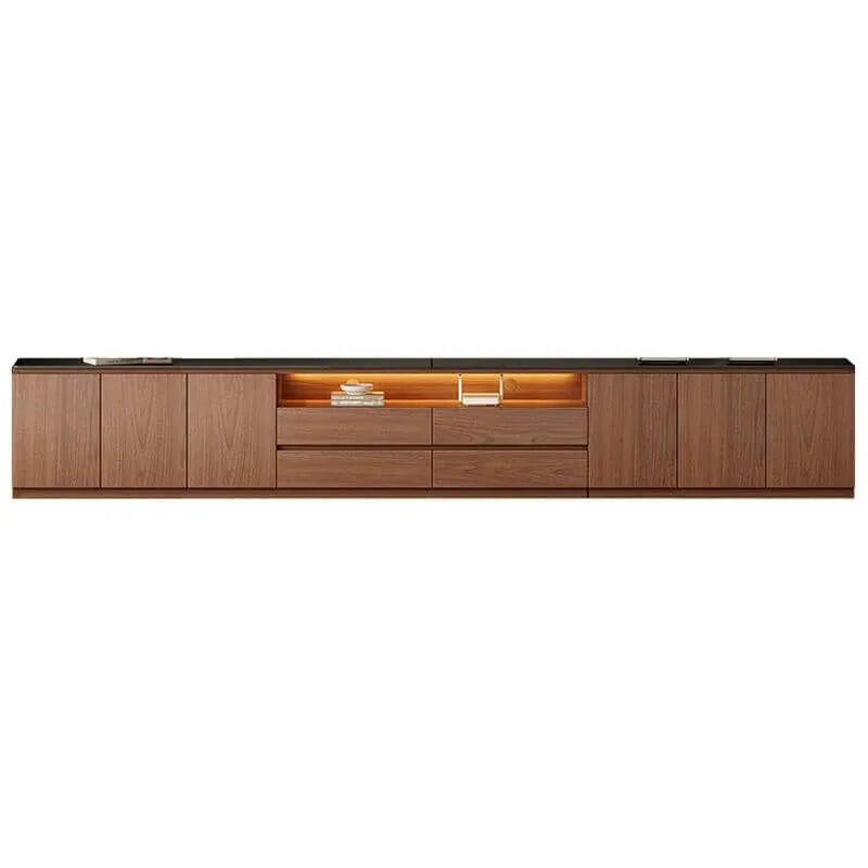 Modern Brown Wood TV Stand with LED Lighting and Cable Management
