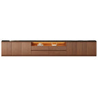 Modern Brown Wood TV Stand with LED Lighting and Cable Management