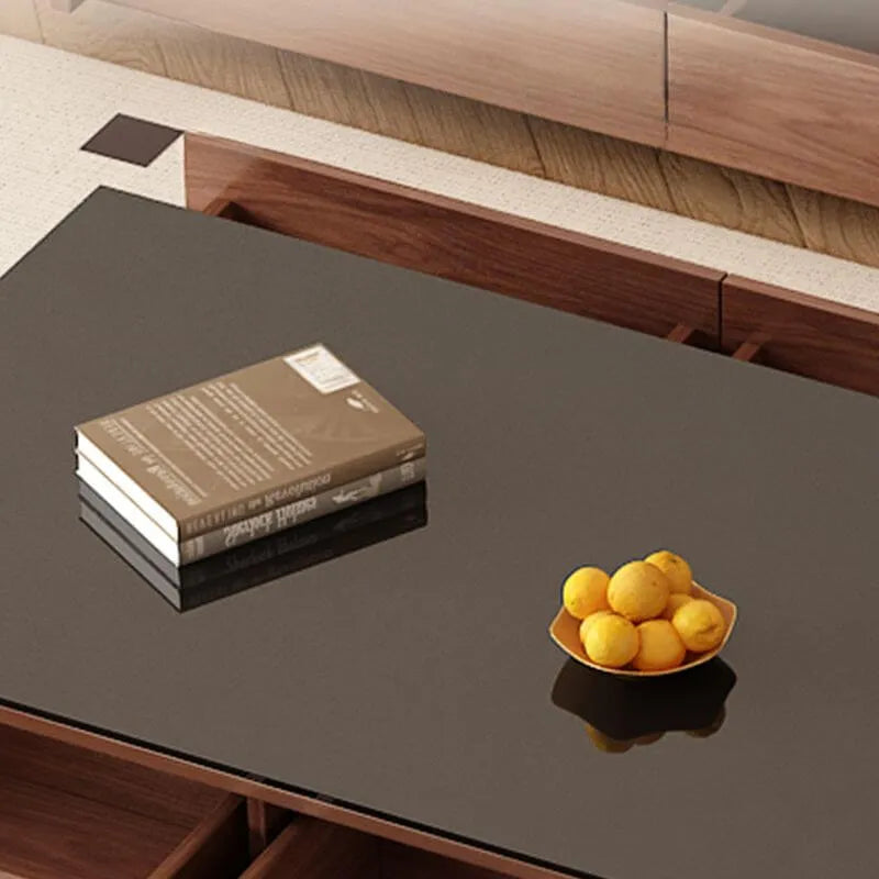 Modern Brown Wood TV Stand with LED Lighting and Cable Management