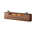 Modern Brown Wood TV Stand with LED Lighting and Cable Management