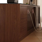 Modern Brown Wood TV Stand with LED Lighting and Cable Management