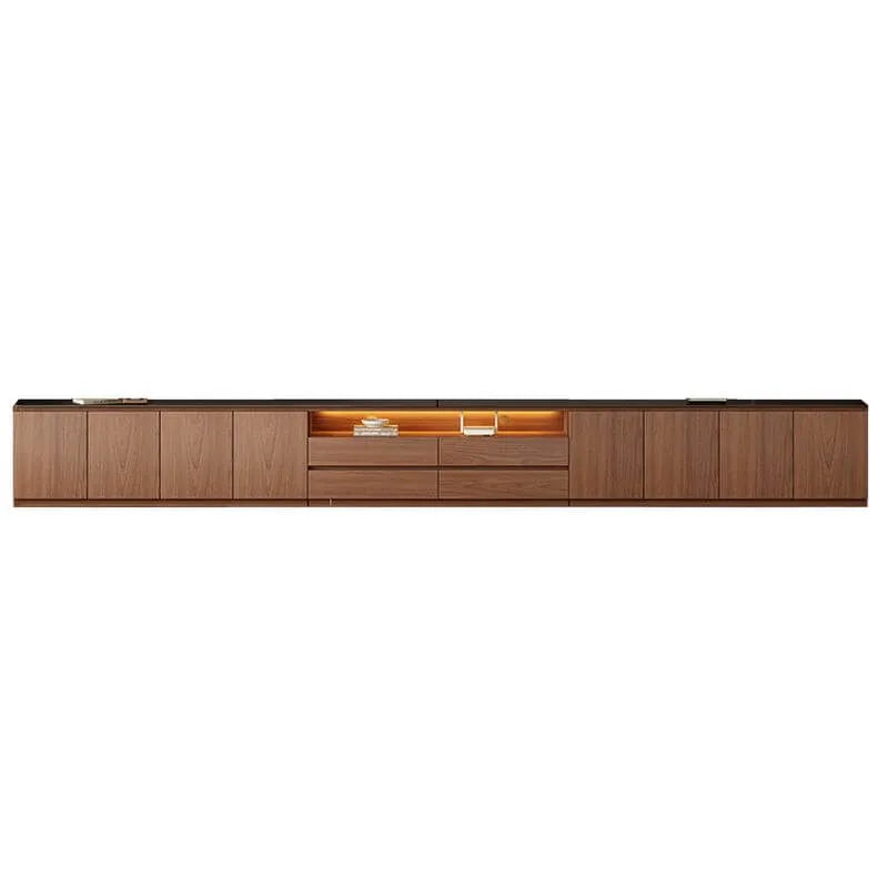 Modern Brown Wood TV Stand with LED Lighting and Cable Management