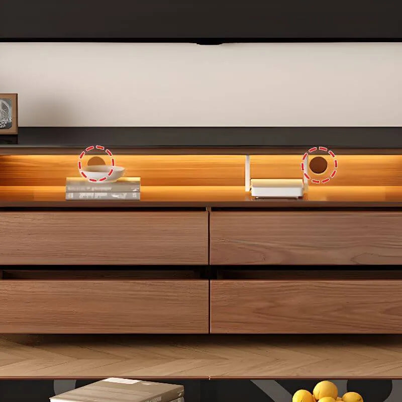 Modern Brown Wood TV Stand with LED Lighting and Cable Management