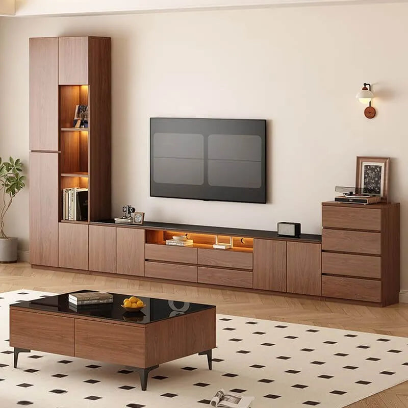 Modern Brown Wood TV Stand with LED Lighting and Cable Management Secondary image