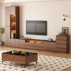 Modern Brown Wood TV Stand with LED Lighting and Cable Management