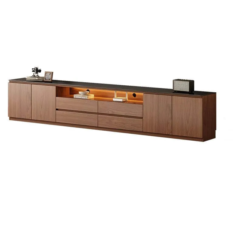 Modern Brown Wood TV Stand with LED Lighting and Cable Management