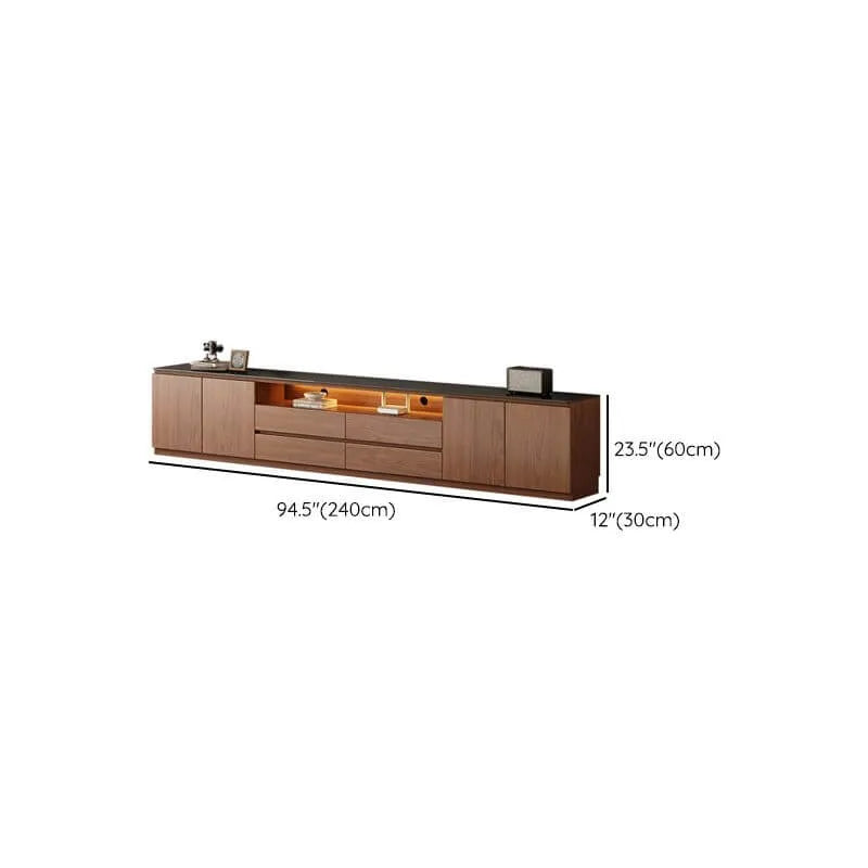 Modern Brown Wood TV Stand with LED Lighting and Cable Management Dimensions