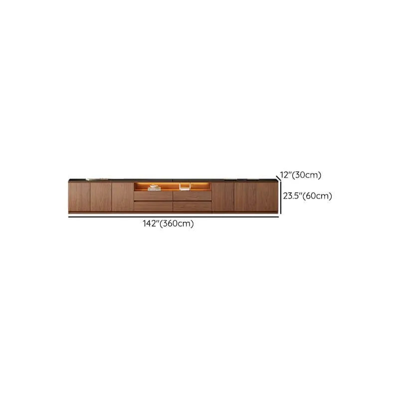Modern Brown Wood TV Stand with LED Lighting and Cable Management Dimensions