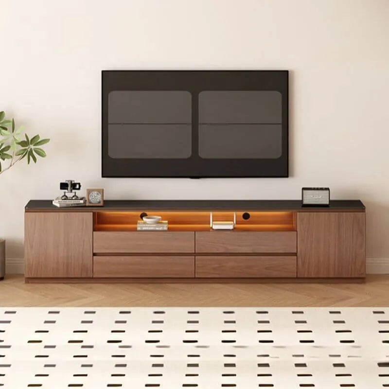 Modern Brown Wood TV Stand with LED Lighting and Cable Management Main Product Image Main image