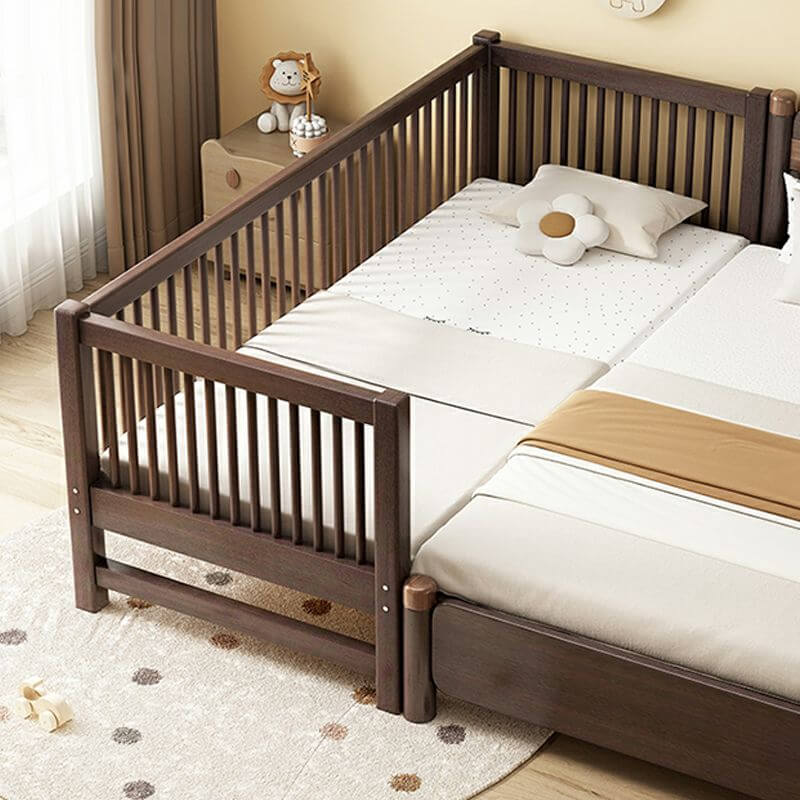 Modern Brown Wooden Kids Bed with Mattress and Safety Guardrails Zweitbild