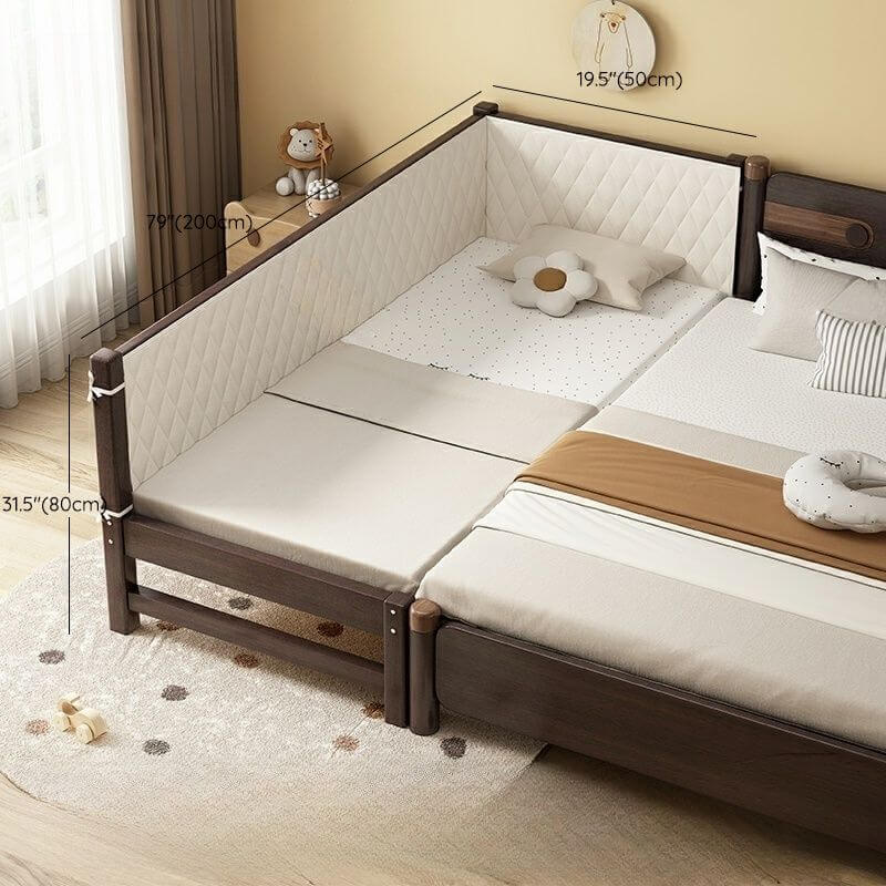 Modern Brown Wooden Kids Bed with Mattress and Safety Guardrails Dimensions