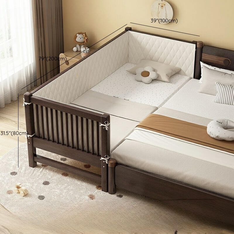 Modern Brown Wooden Kids Bed with Mattress and Safety Guardrails Dimensions