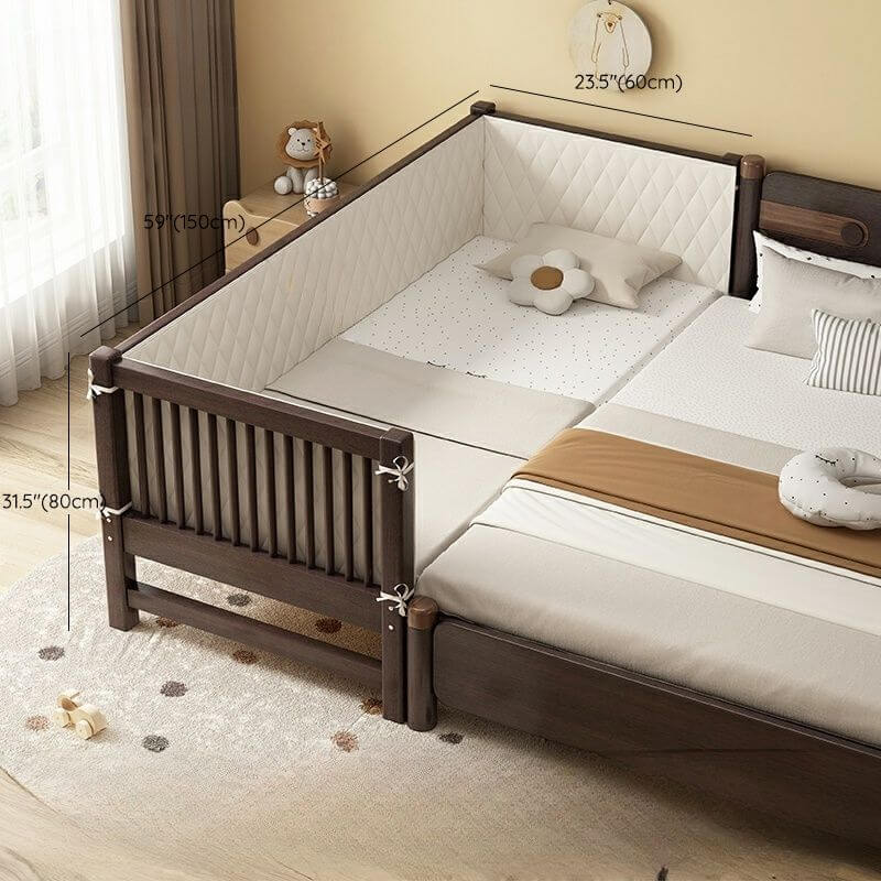 Modern Brown Wooden Kids Bed with Mattress and Safety Guardrails Dimensions