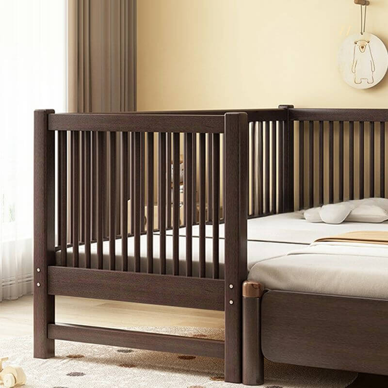 Modern Brown Wooden Kids Bed with Mattress and Safety Guardrails Main Product Image Hauptbild