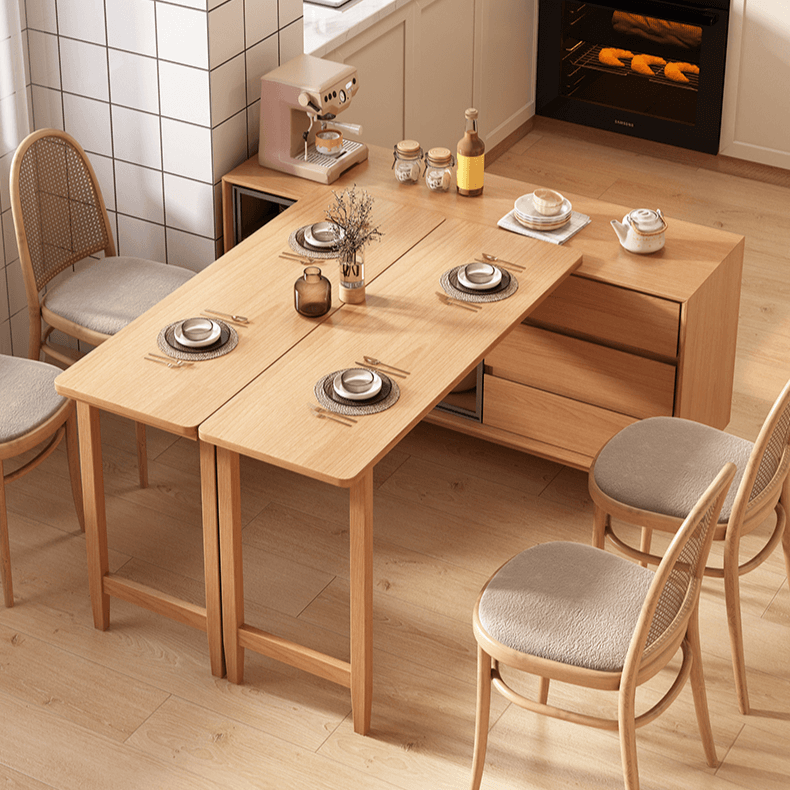 Modern Burlywood Foldable Dining Table With Storage