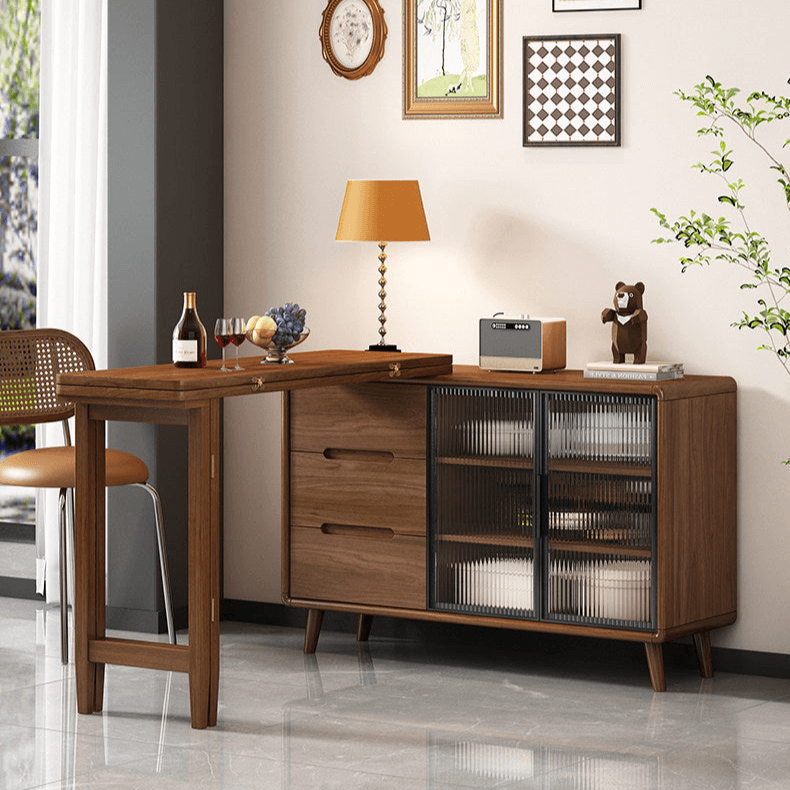 Modern Burlywood Foldable Dining Table With Storage