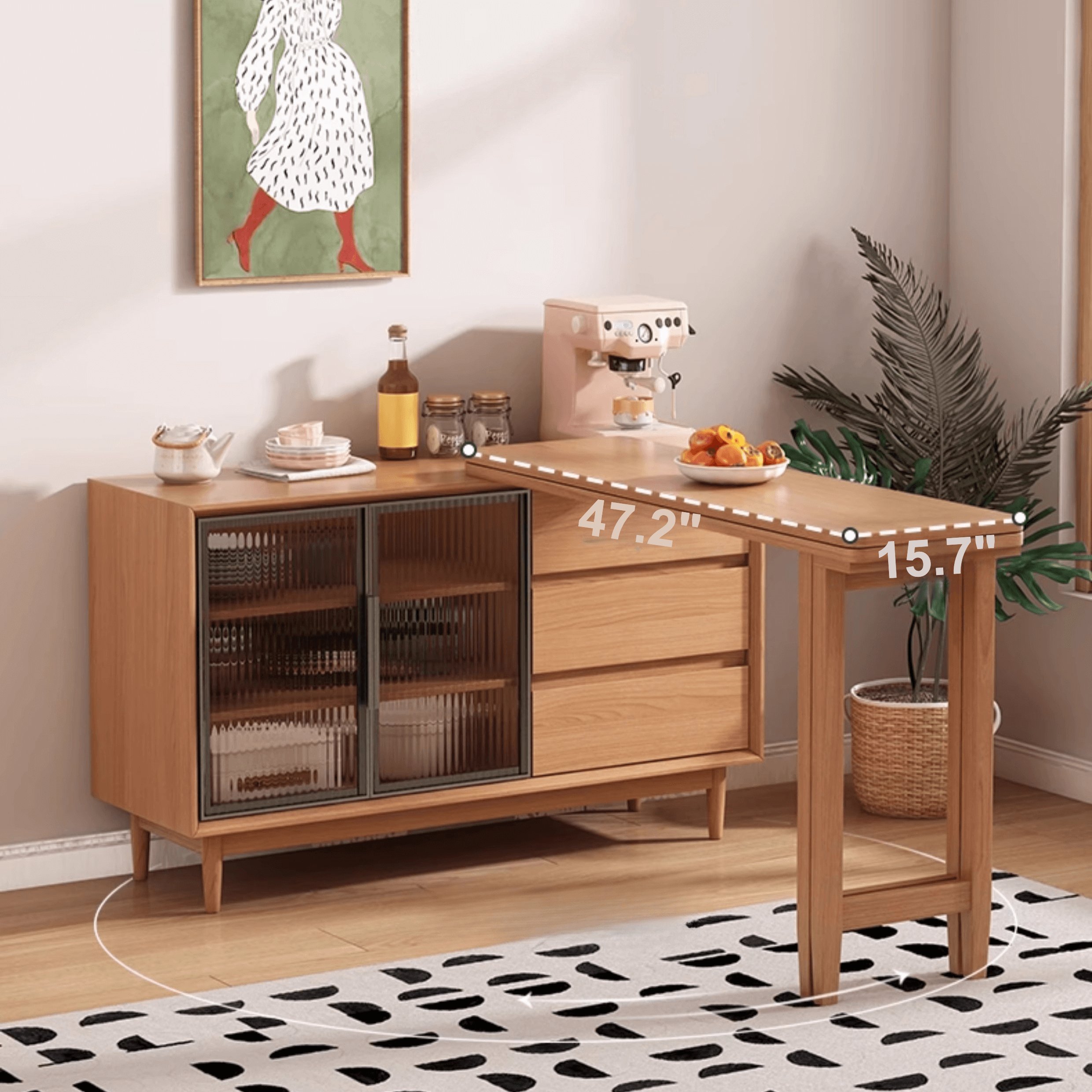 Modern Burlywood Foldable Dining Table With Storage