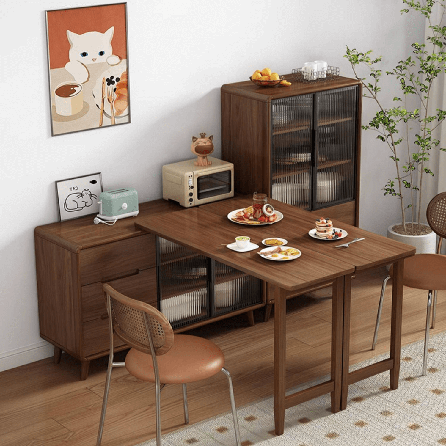 esstisch mit aufbewahrung Moderner Burlywood faltbarer Esstisch mit Stauraum – cocochairs