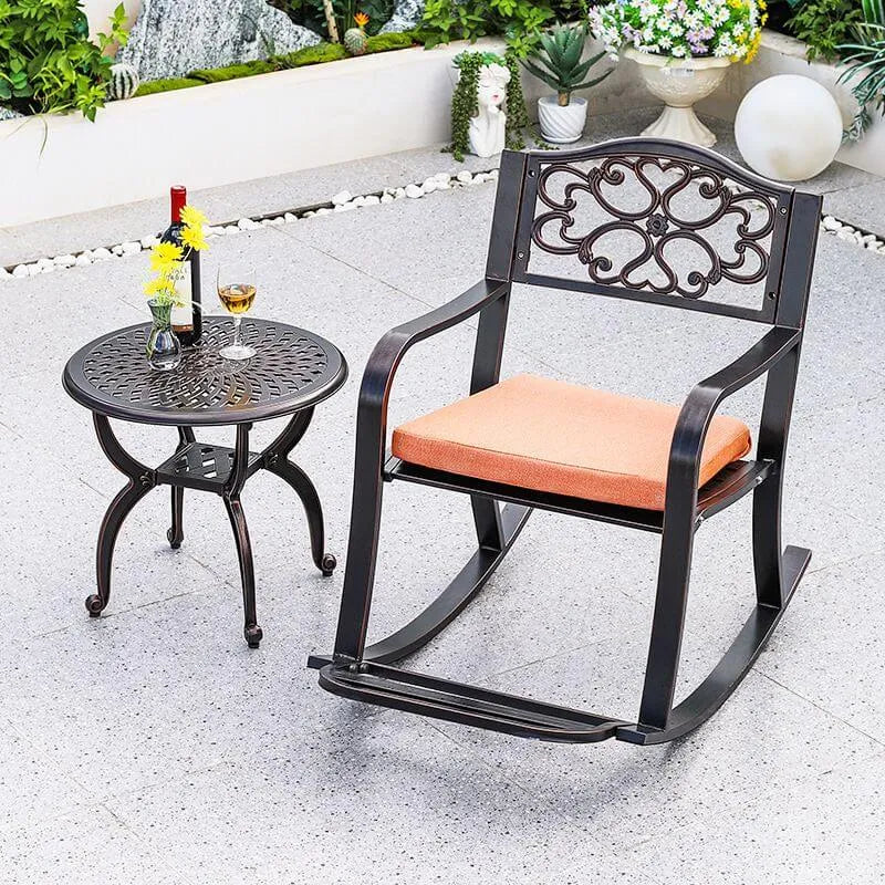 Modern Cast Aluminum Outdoor Rocker and Side Table Set