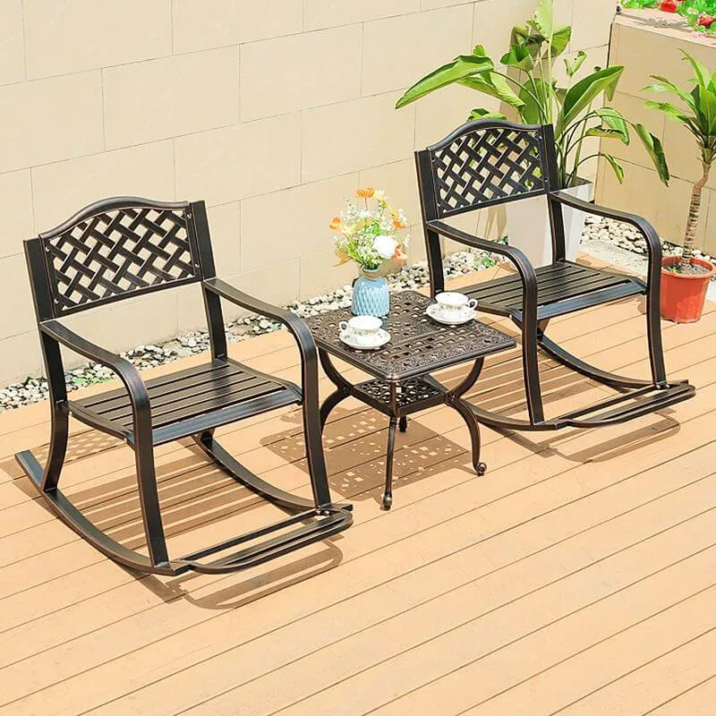 Modern Cast Aluminum Outdoor Rocker and Side Table Set