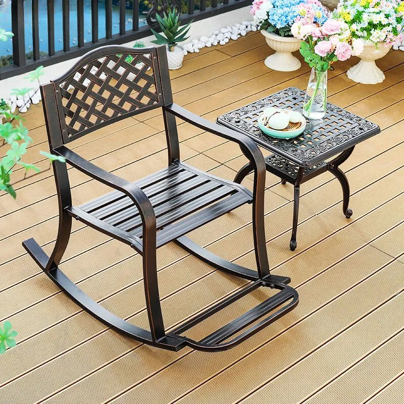Modern Cast Aluminum Outdoor Rocker and Side Table Set Main Product Image
