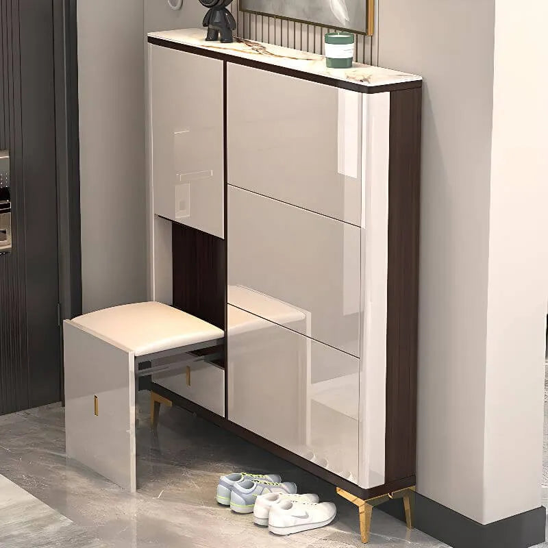 Modern Champagne & Grey Wall-Mounted Shoe Storage Cabinet