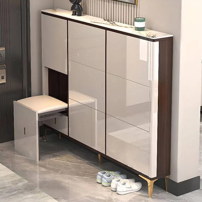 Modern Champagne & Grey Wall-Mounted Shoe Storage Cabinet