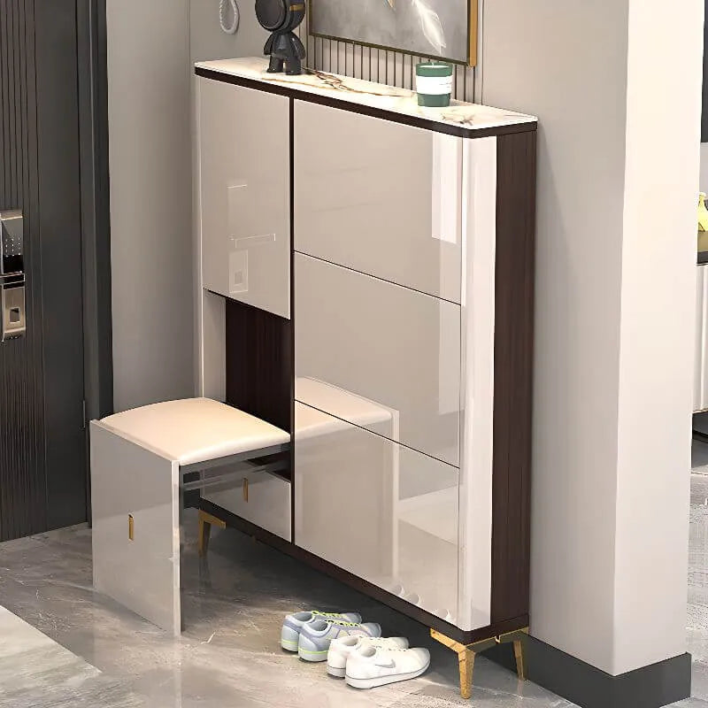 Modern Champagne & Grey Wall-Mounted Shoe Storage Cabinet