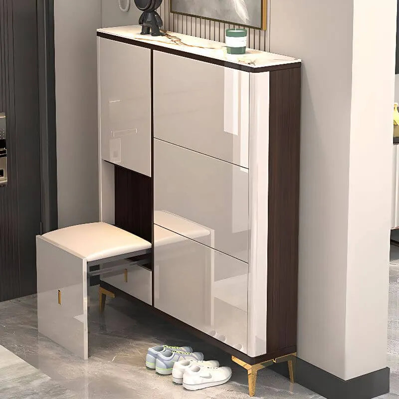 Modern Champagne & Grey Wall-Mounted Shoe Storage Cabinet