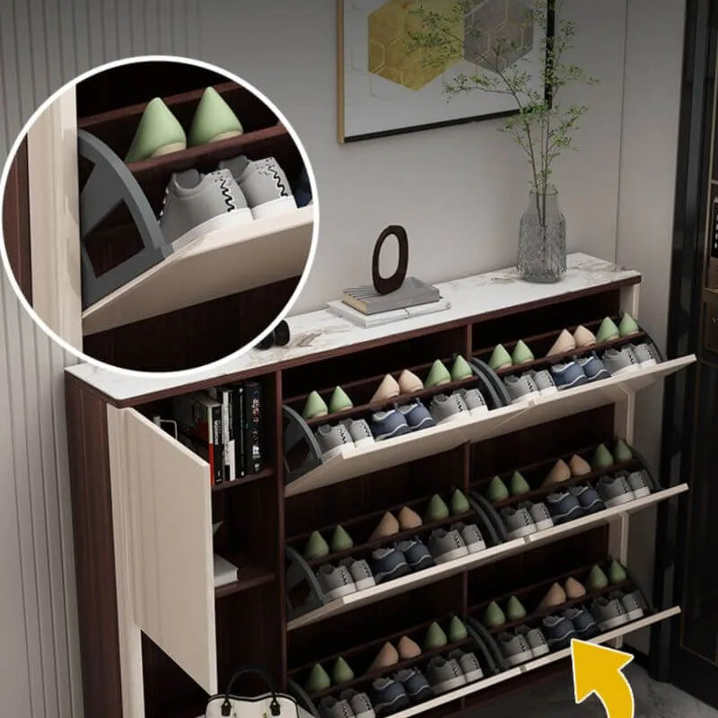 Modern Champagne & Grey Wall-Mounted Shoe Storage Cabinet