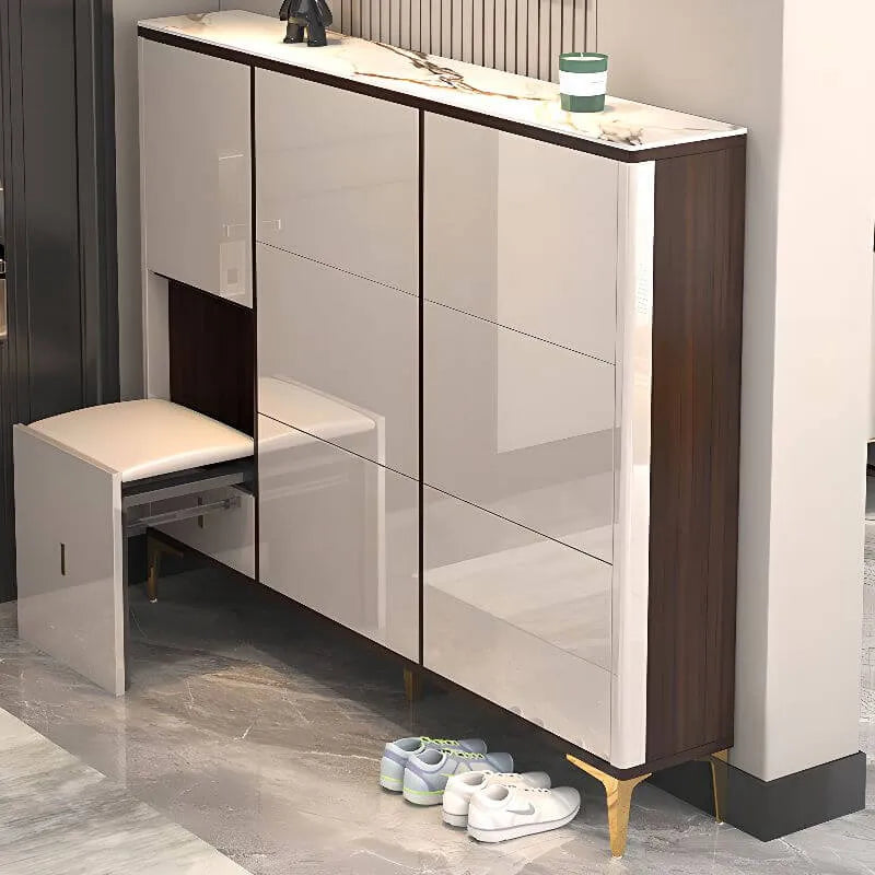 Modern Champagne & Grey Wall-Mounted Shoe Storage Cabinet