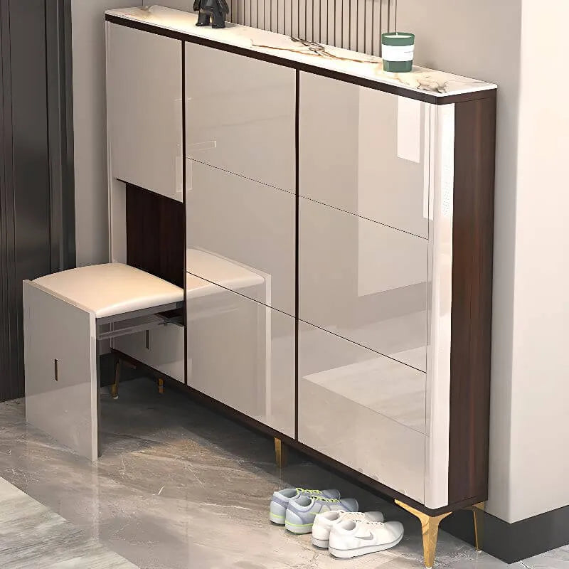 Modern Champagne & Grey Wall-Mounted Shoe Storage Cabinet
