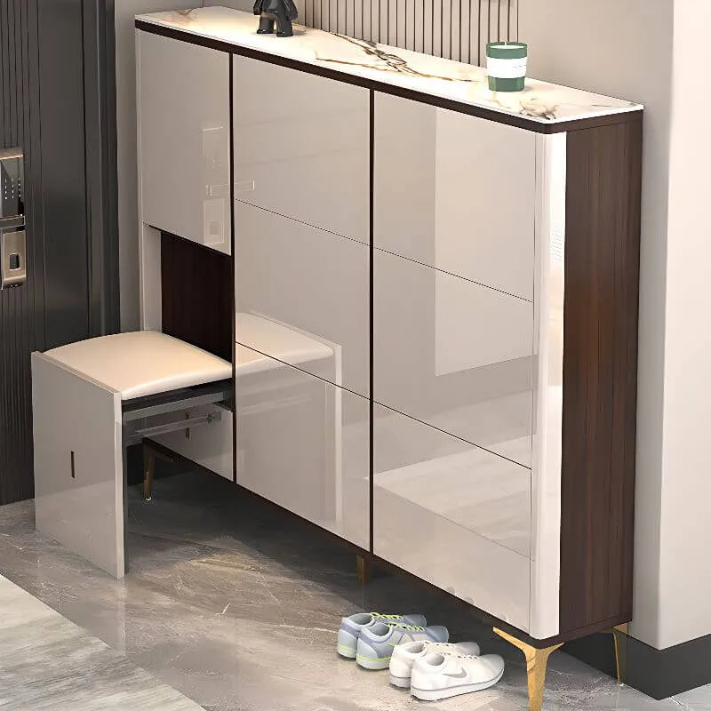 Modern Champagne & Grey Wall-Mounted Shoe Storage Cabinet
