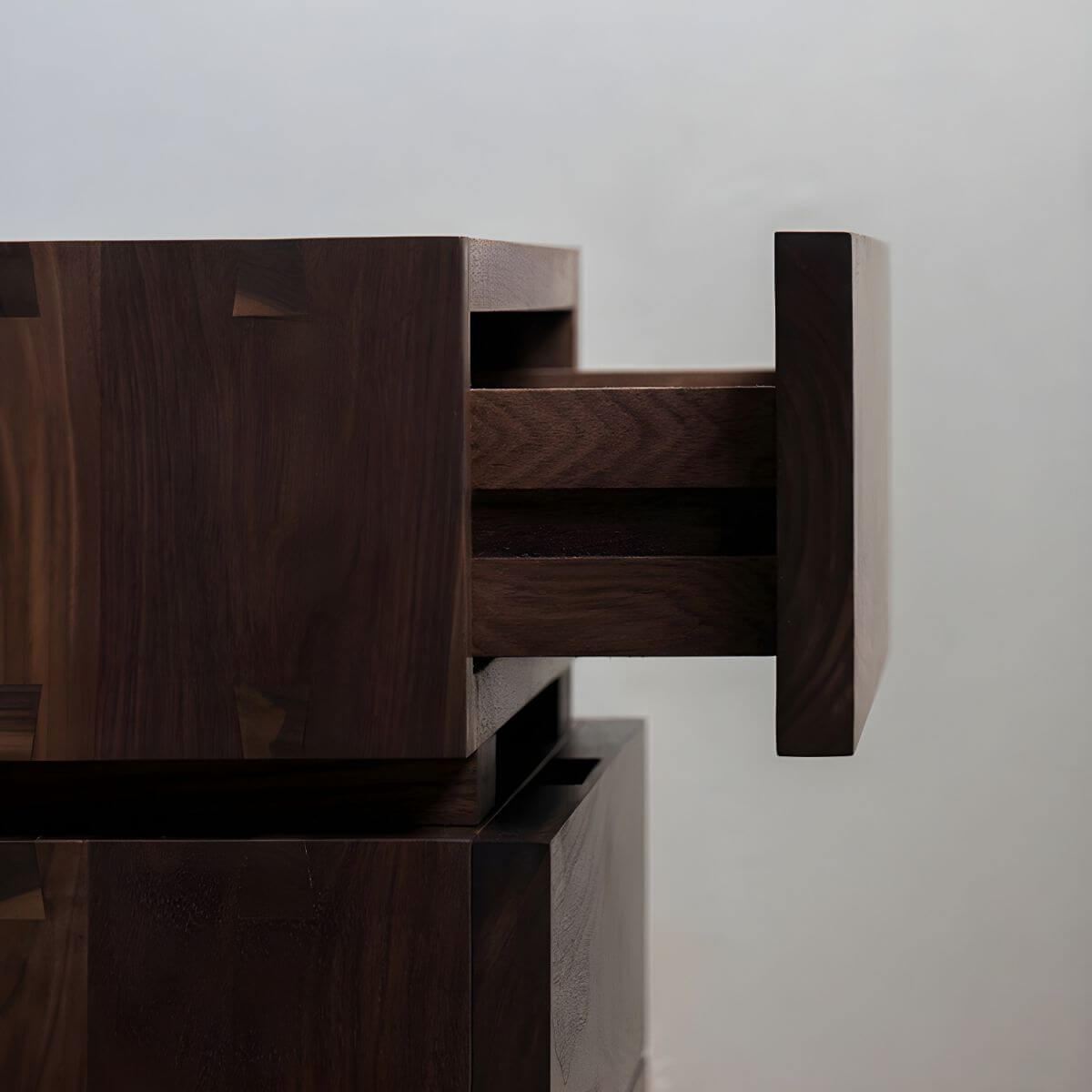 Modern Cherry Wood and Dark Walnut Drawer Storage Nightstand