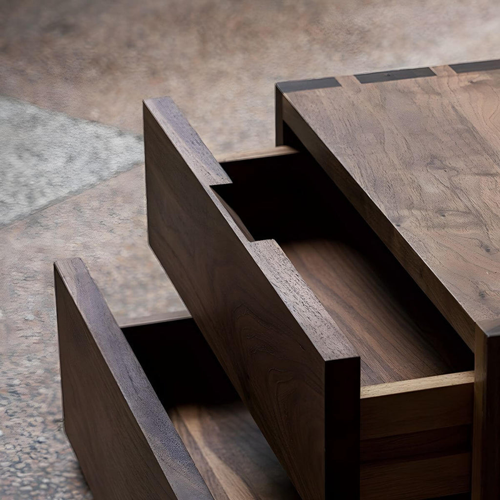 Modern Cherry Wood and Dark Walnut Drawer Storage Nightstand