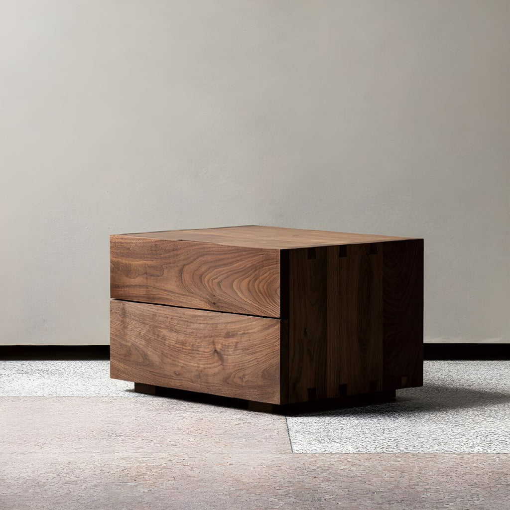 Modern Cherry Wood and Dark Walnut Drawer Storage Nightstand