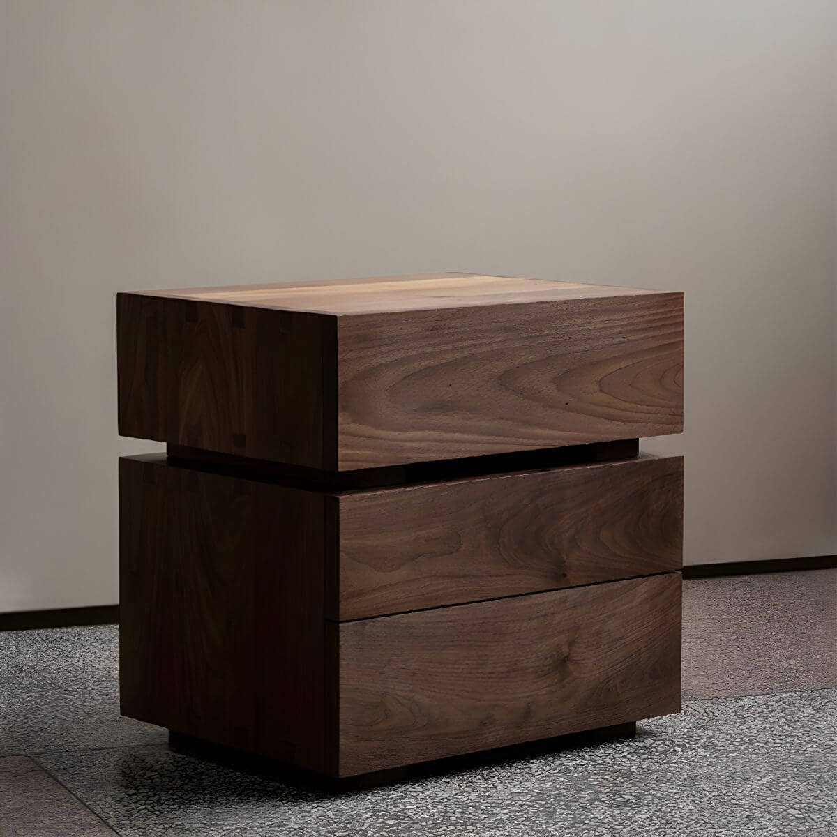 Modern Cherry Wood and Dark Walnut Drawer Storage Nightstand Secondary image