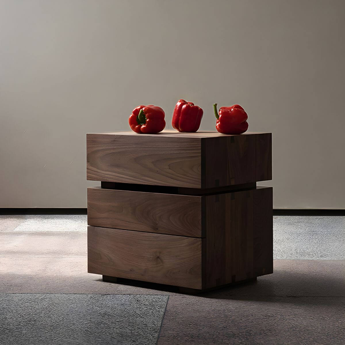 Modern Cherry Wood and Dark Walnut Drawer Storage Nightstand Main Product Image