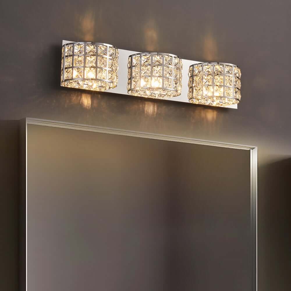 Modern Chrome Crystal 3-Light Flush Mount Bathroom Vanity Light