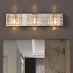 Modern Chrome Crystal 3-Light Flush Mount Bathroom Vanity Light