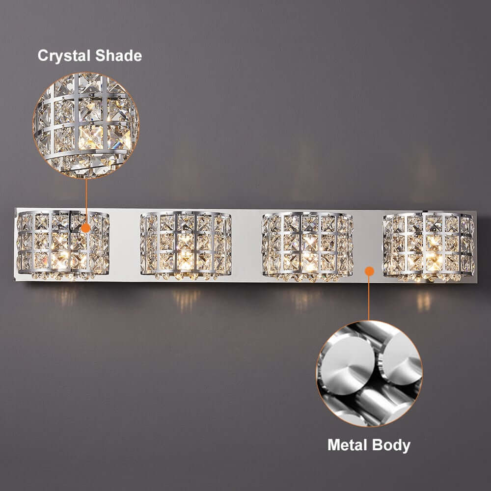 Modern Chrome Crystal 3-Light Flush Mount Bathroom Vanity Light