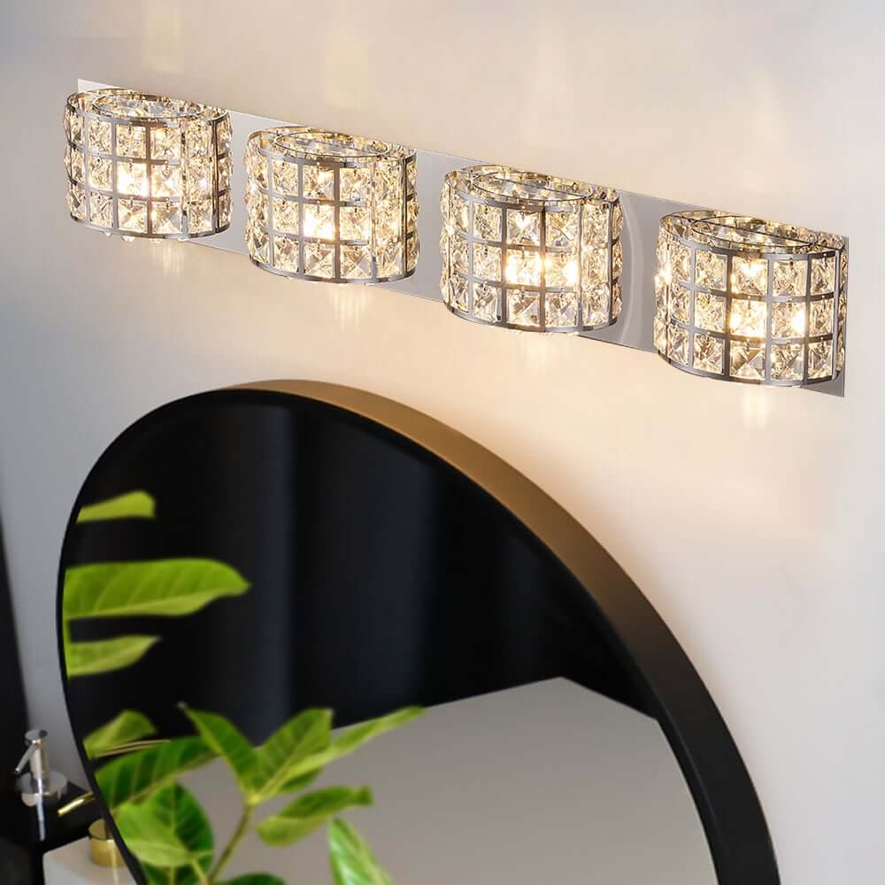 Modern Chrome Crystal 3-Light Flush Mount Bathroom Vanity Light