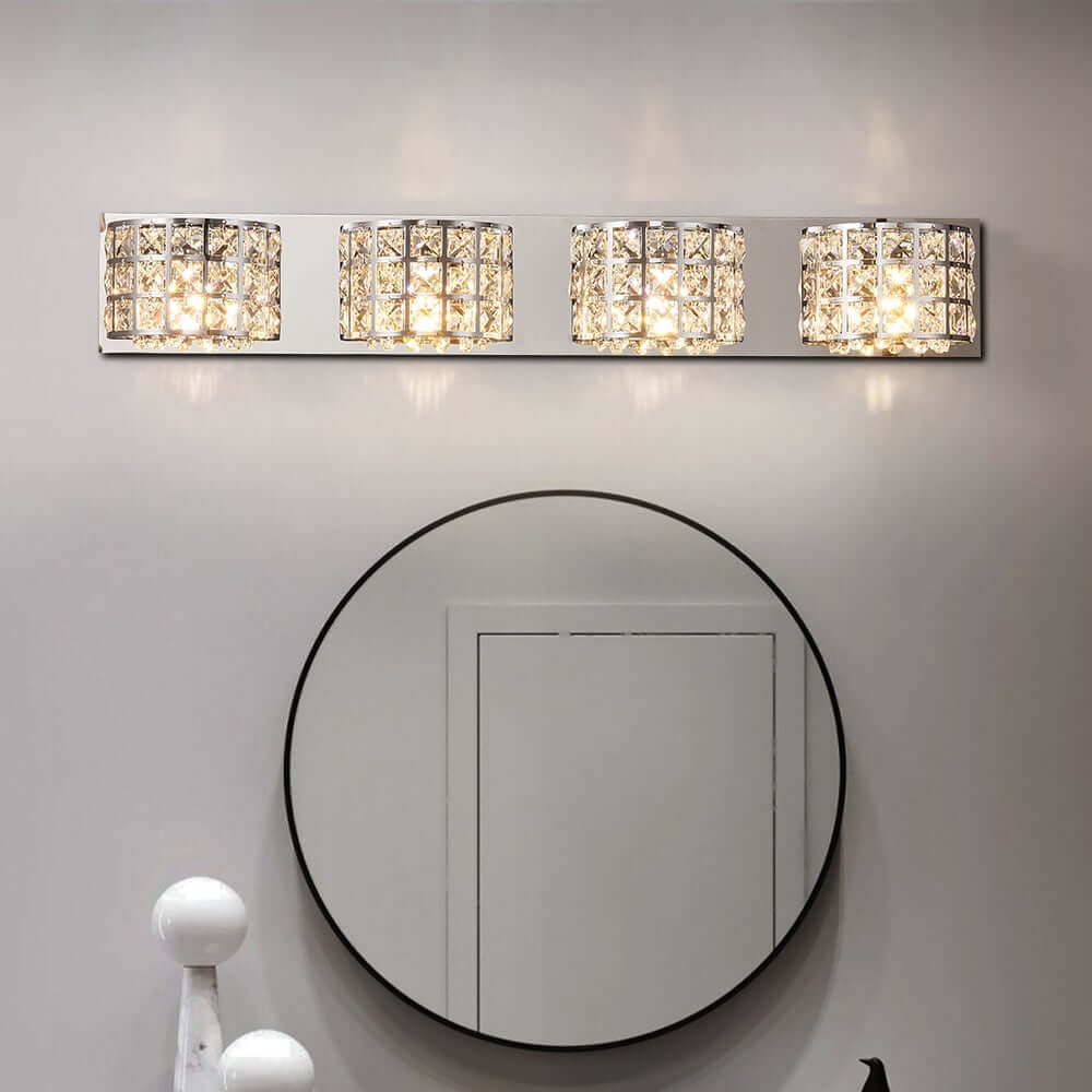 Modern Chrome Crystal 3-Light Flush Mount Bathroom Vanity Light