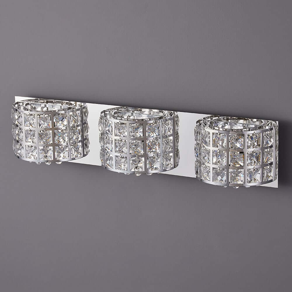 Modern Chrome Crystal 3-Light Flush Mount Bathroom Vanity Light