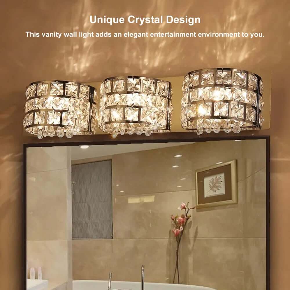 Modern Chrome Crystal 3-Light Flush Mount Bathroom Vanity Light