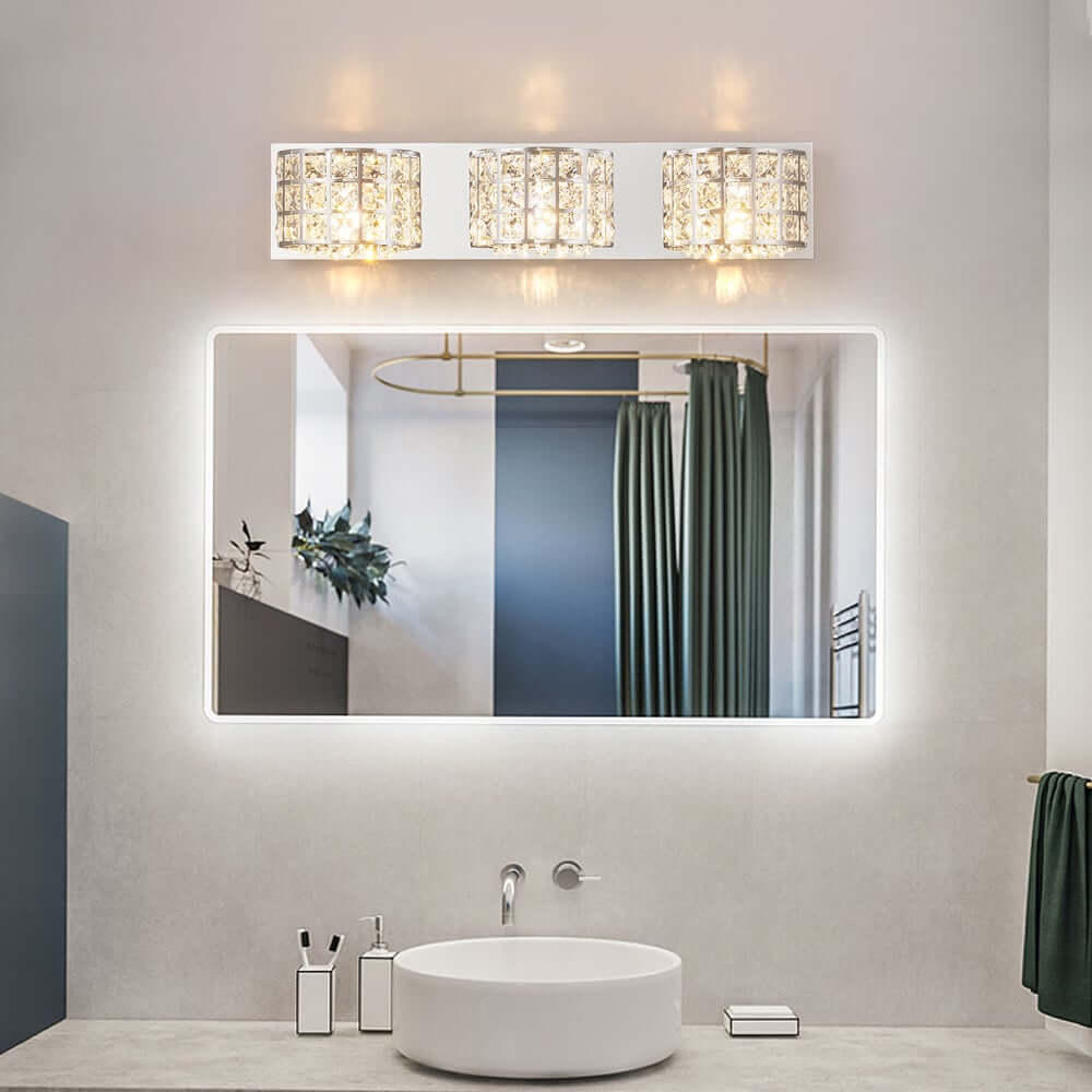 Modern Chrome Crystal 3-Light Flush Mount Bathroom Vanity Light Image secondaire du produit