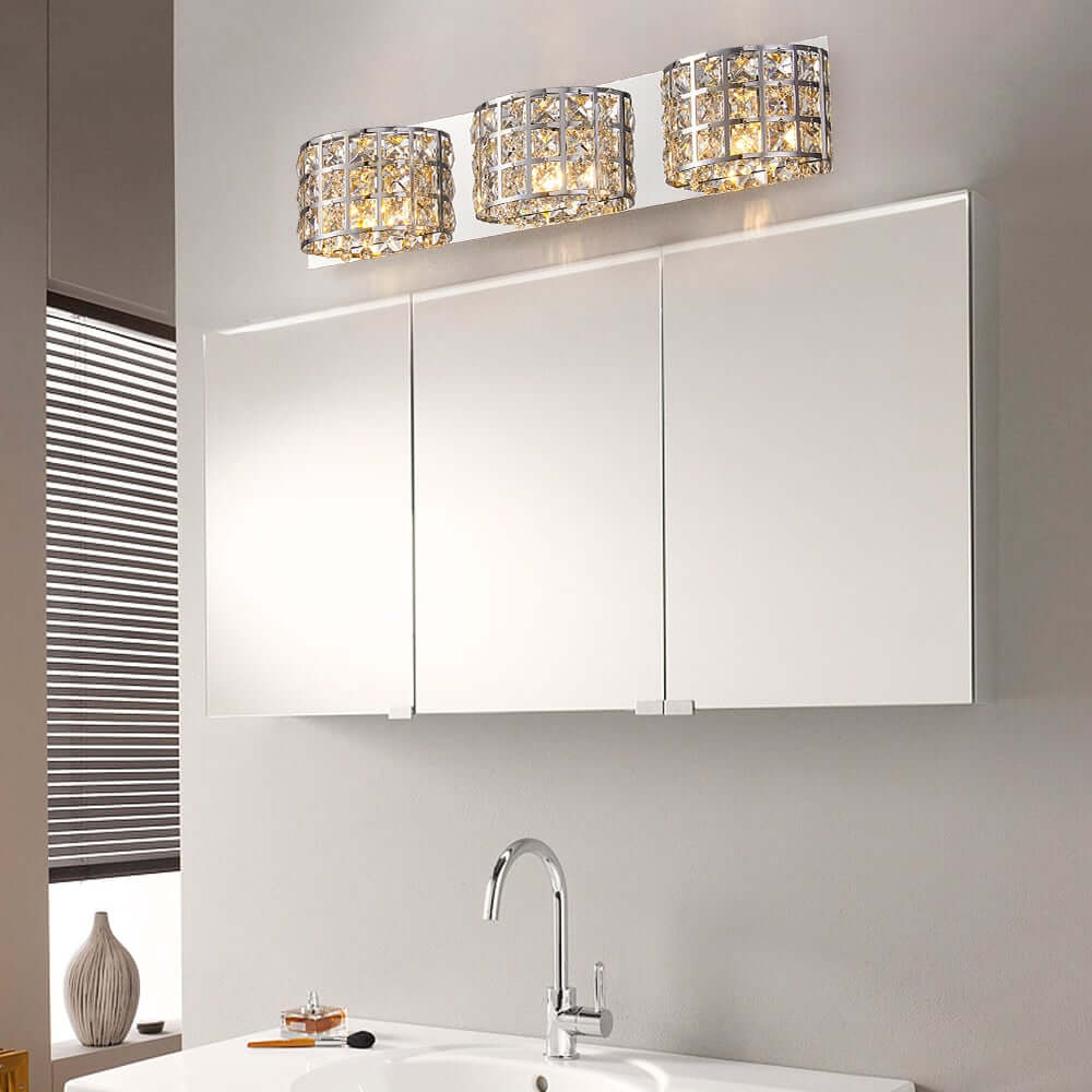 Modern Chrome Crystal 3-Light Flush Mount Bathroom Vanity Light
